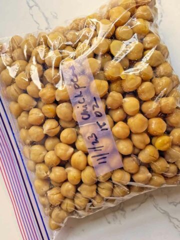 label chickpeas in ziplock bag with name, date, and size.