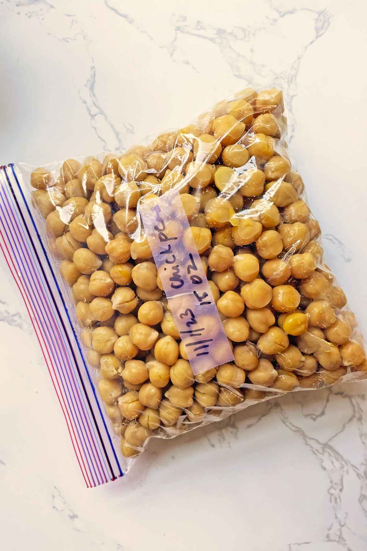 freezing chickpeas in ziplock bag.