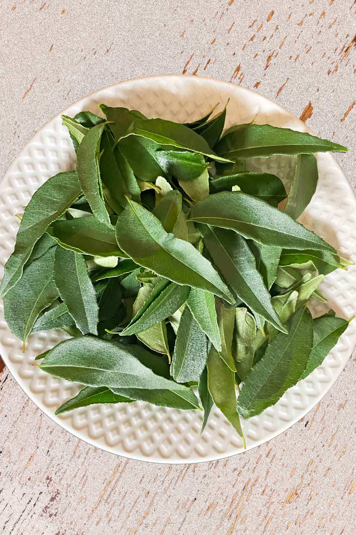 curry leaves in a plate.