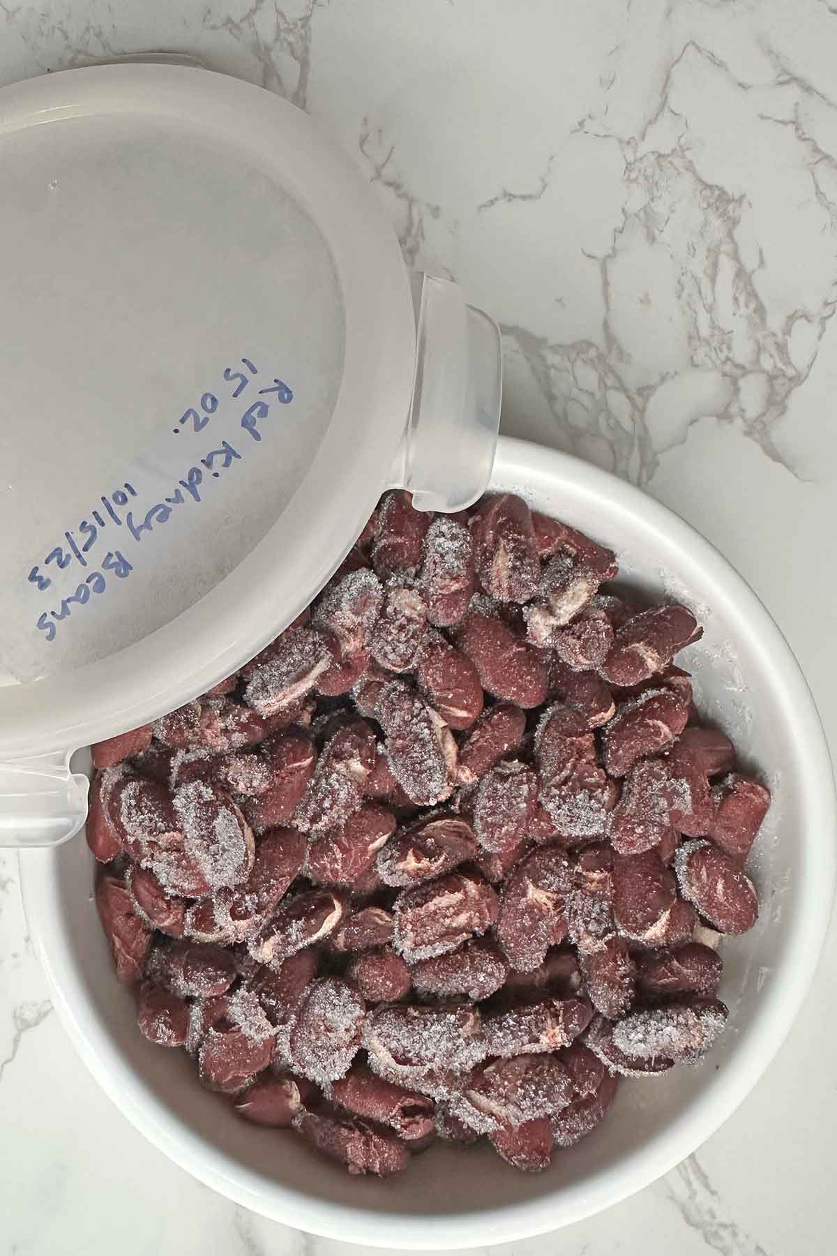 frozen rajma beans in a container.