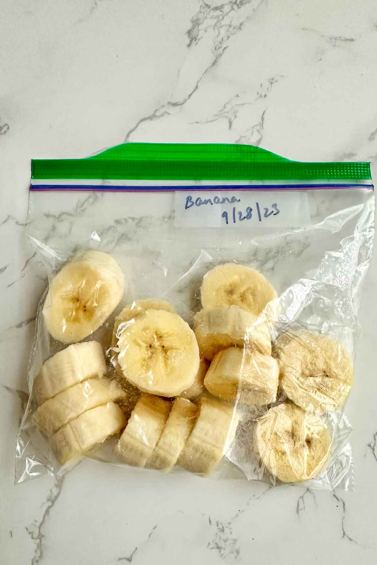 banana pieces in a ziplock bag.