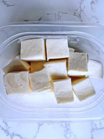 Frozen paneer cubes.