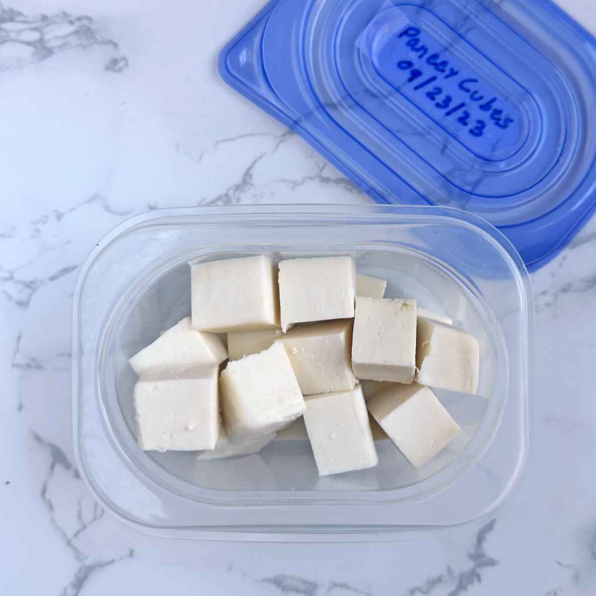 paneer cubes in a container.