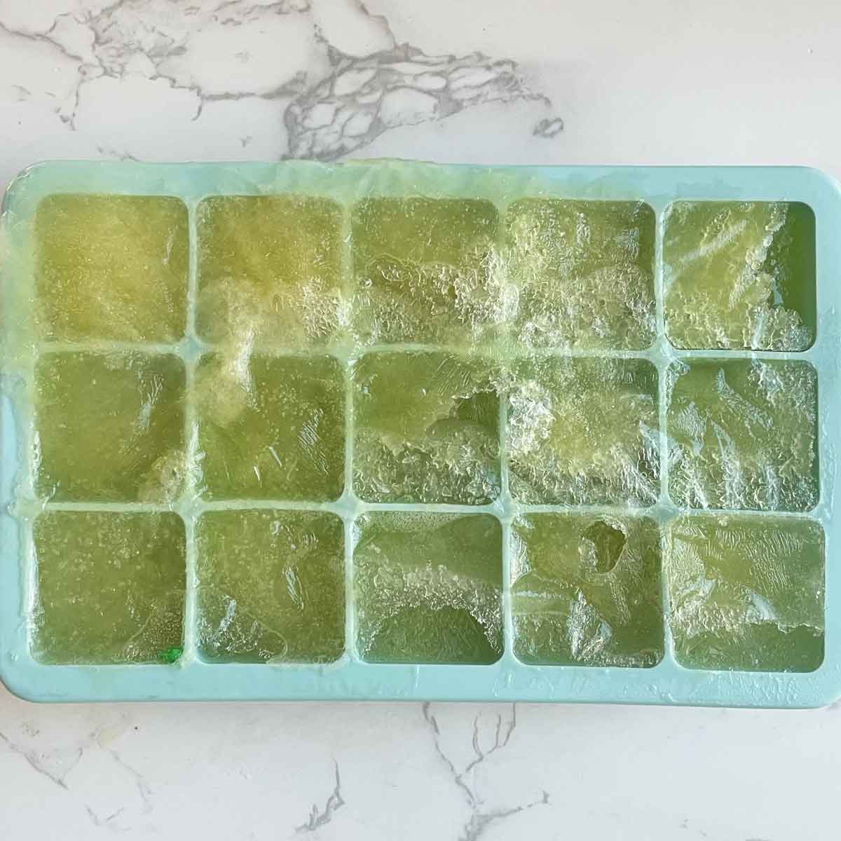 frozen lemon juice cubes in tray.